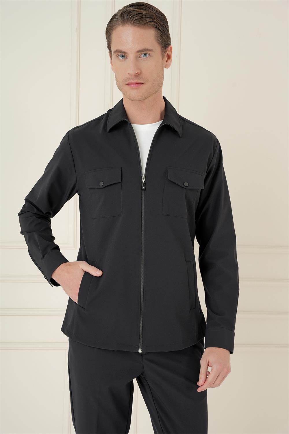 G 1582 Slim Fit Siyah Klasik Gömlek