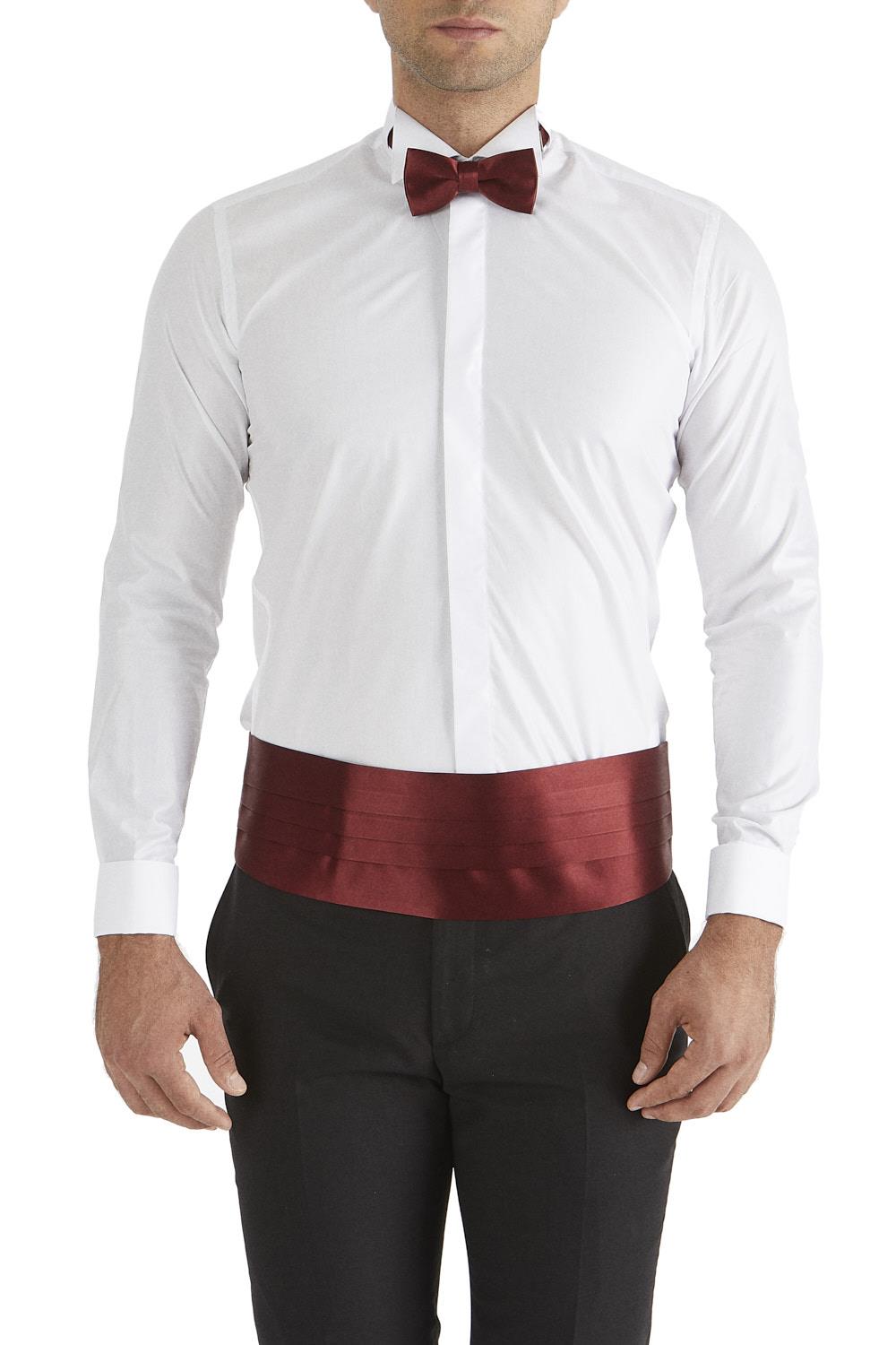 Gk 148 Slim Fit Duble Manşet Ata Yaka Beyaz Damatlık Smokin Gömlek
