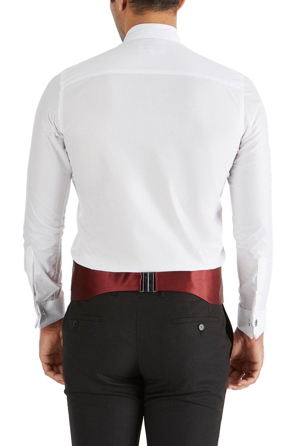Gk 148 Slim Fit Duble Manşet Ata Yaka Beyaz Damatlık Smokin Gömlek