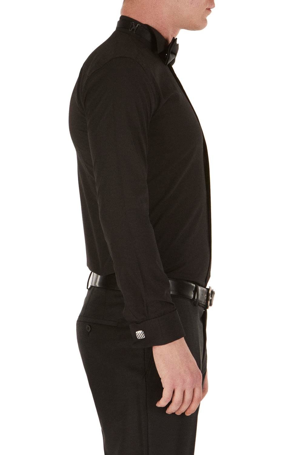 Gk 148 Slim Fit Duble Manşet Ata Yaka Siyah Damatlık Smokin Gömlek