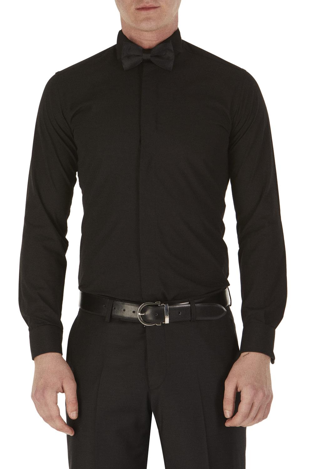 Gk 148 Slim Fit Duble Manşet Ata Yaka Siyah Damatlık Smokin Gömlek