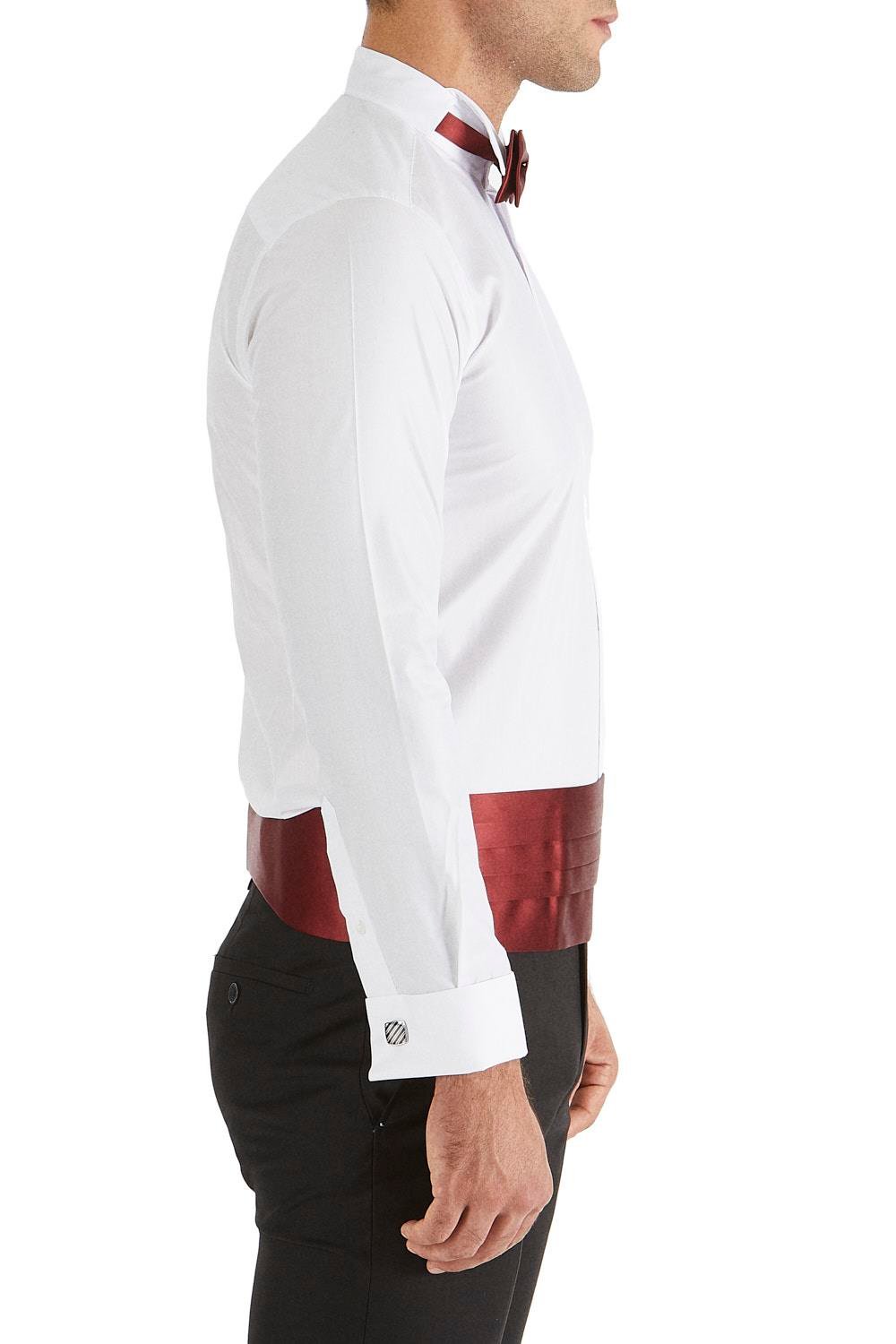 Gk 148 Slim Fit Duble Manşet Ata Yaka Beyaz Damatlık Smokin Gömlek