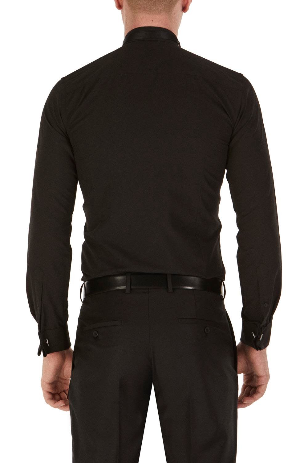 Gk 148 Slim Fit Duble Manşet Ata Yaka Siyah Damatlık Smokin Gömlek
