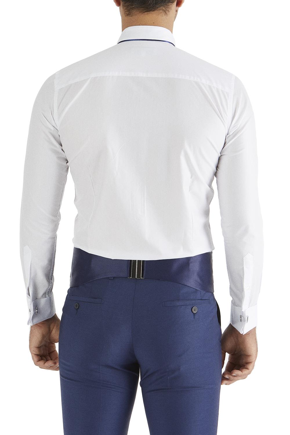 Gk 182 Slim Fit Duble Manşet Biyeli Beyaz Lacivert Damatlık Smokin Gömlek 