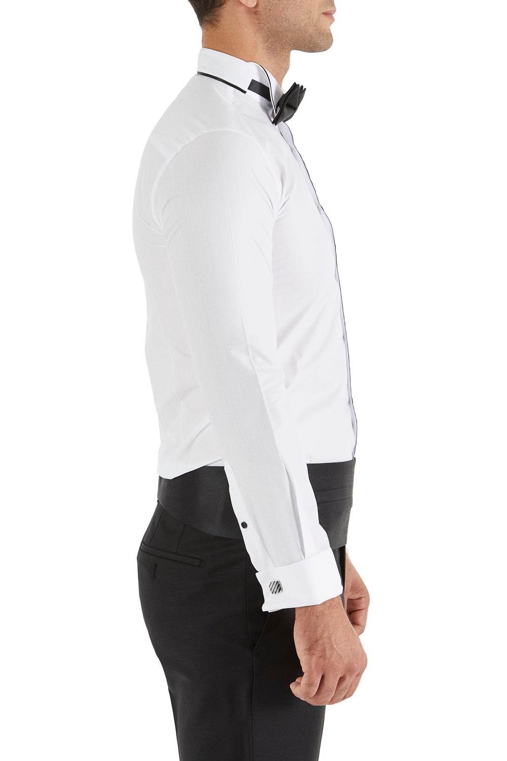 Gk 182 Slim Fit Duble Manşet Biyeli Beyaz Damatlık Smokin Gömlek 