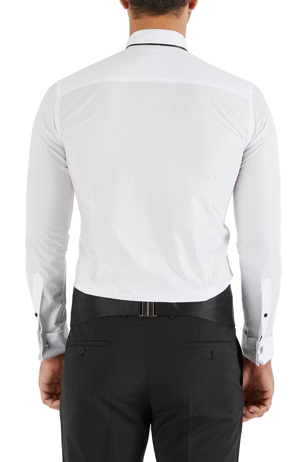 Gk 182 Slim Fit Duble Manşet Biyeli Beyaz Damatlık Smokin Gömlek 
