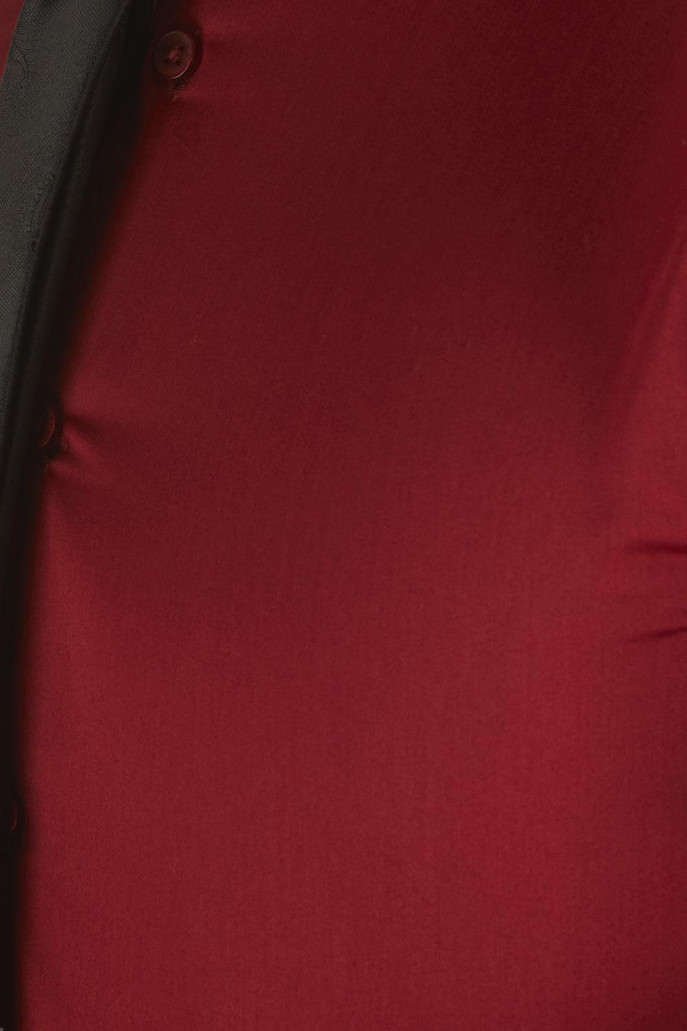Gk 214 Slim Fit Klasik Yaka Pamuk Saten Uzun Kol Bordo Gömlek 