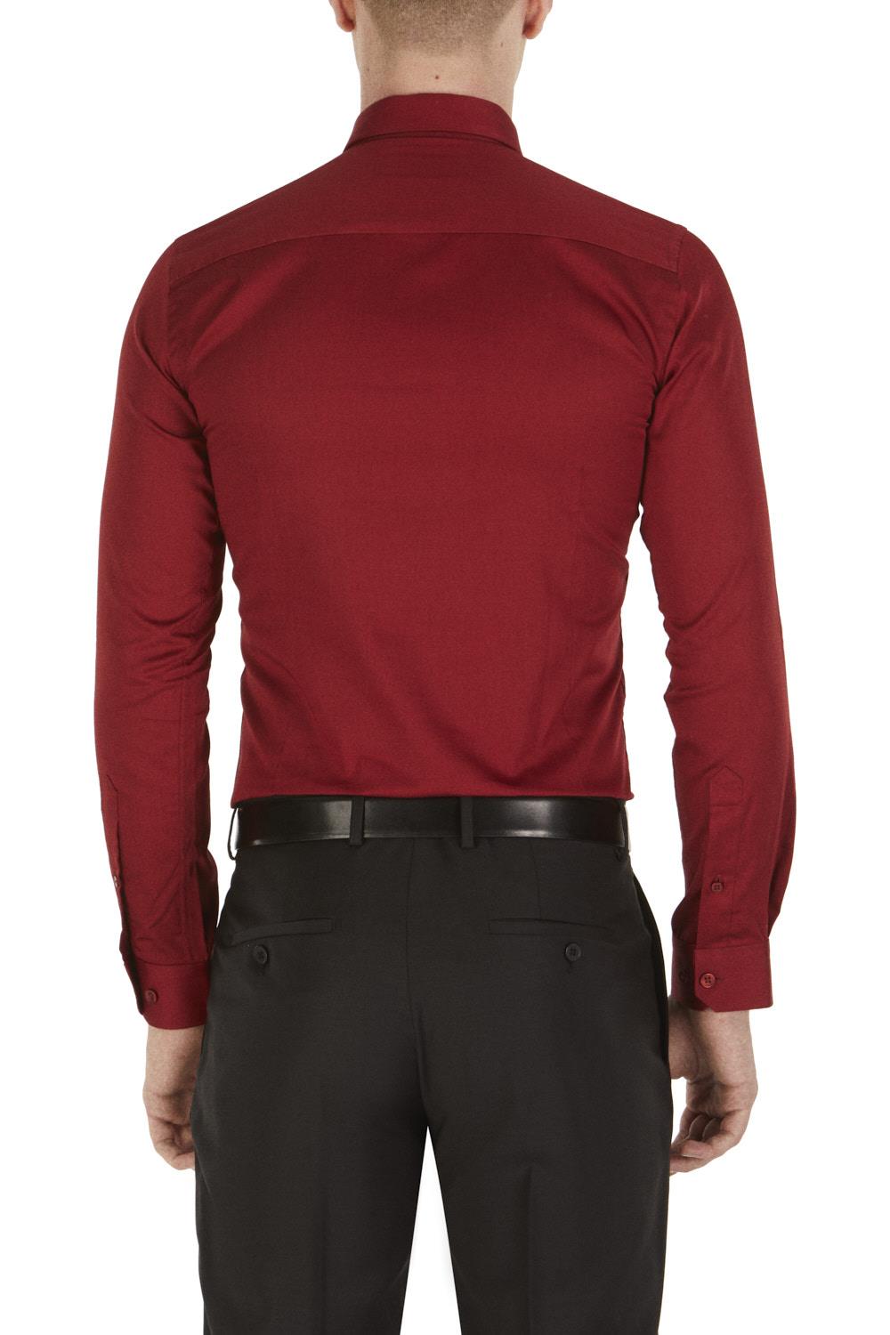 Gk 214 Slim Fit Klasik Yaka Pamuk Saten Uzun Kol Bordo Gömlek 