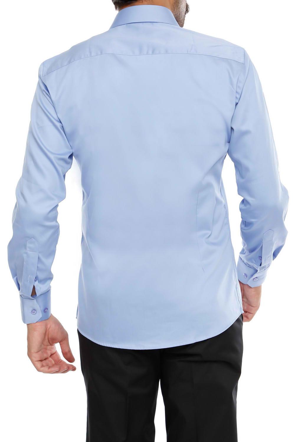 Gk 214 Slim Fit Klasik Yaka Pamuk Saten Uzun Kol Mavi Gömlek 