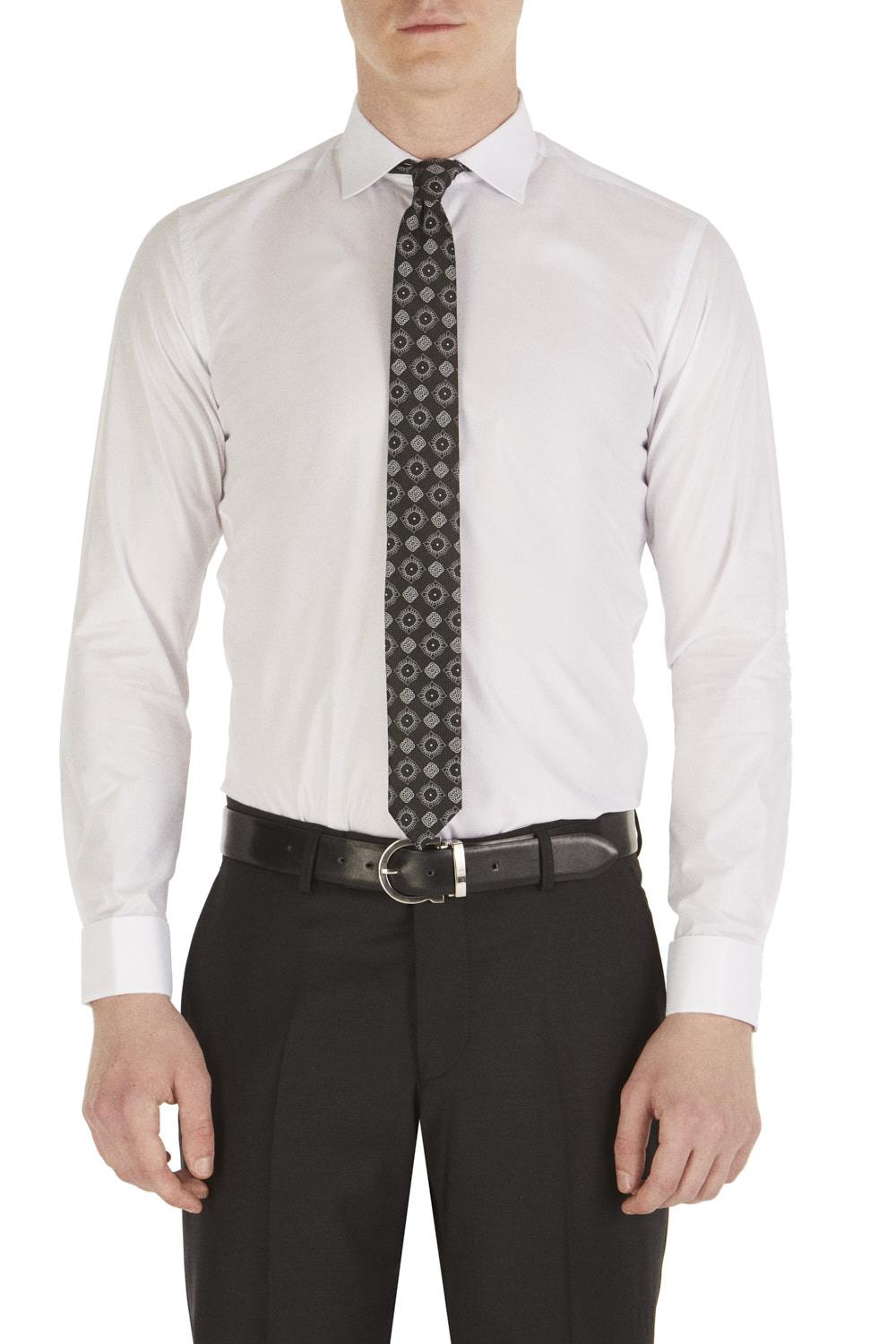 Gk 235 Slim Fit Pamuk Saten Duble Manşetli Klasik Beyaz Gömlek 