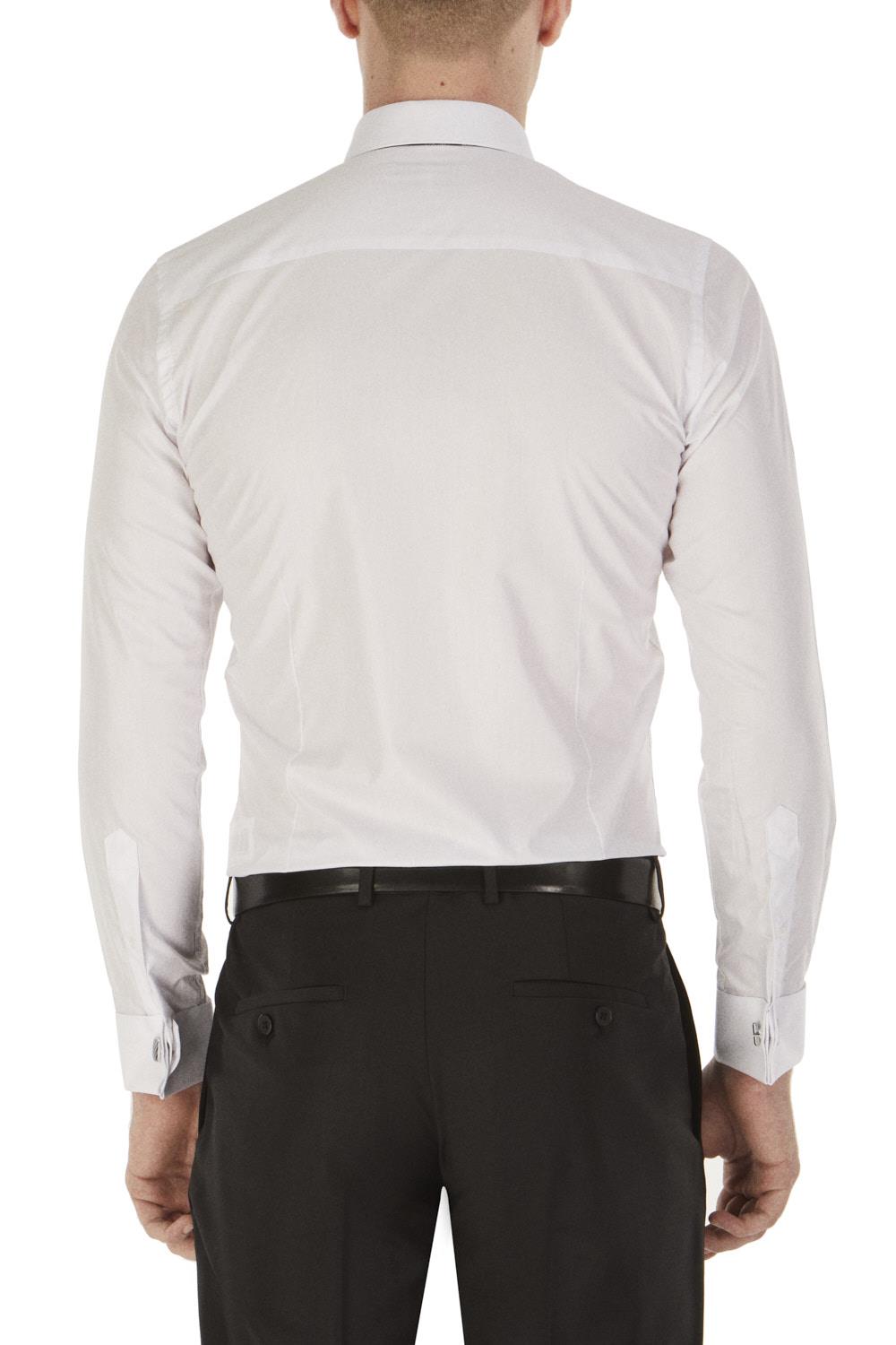Gk 235 Slim Fit Pamuk Saten Duble Manşetli Klasik Beyaz Gömlek 