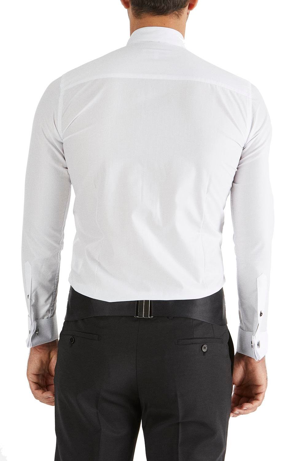 Gk 362 Slim Fit Duble Manşet Gizli Düğme Ata Yaka Beyaz Damatlık Smokin Gömlek 