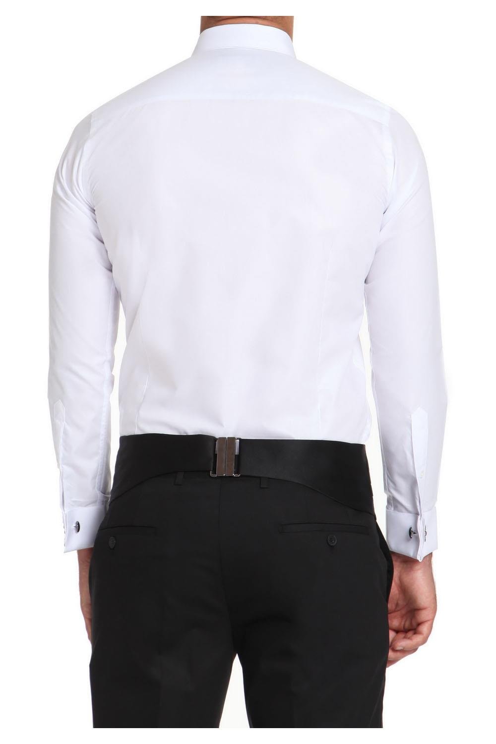 Gk 512 Slim Fit Duble Manşet Klasik Yaka Önü Piliseli Beyaz Damatlık Smokin Gömlek 