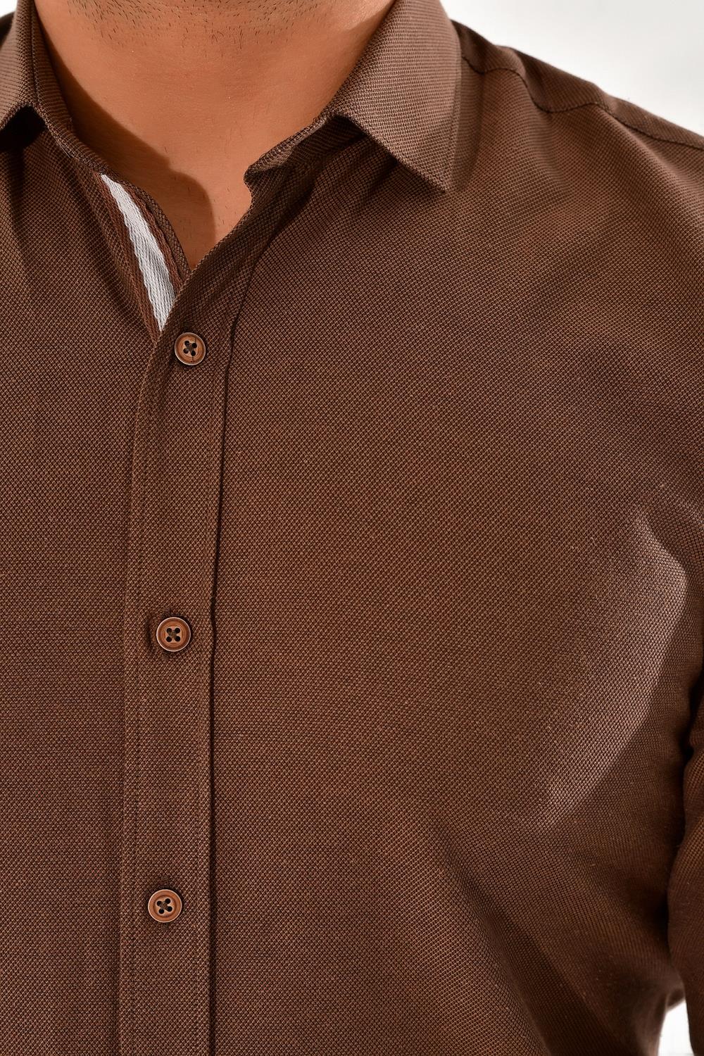 GK 562 Slim Fit Kahve Klasik Gömlek