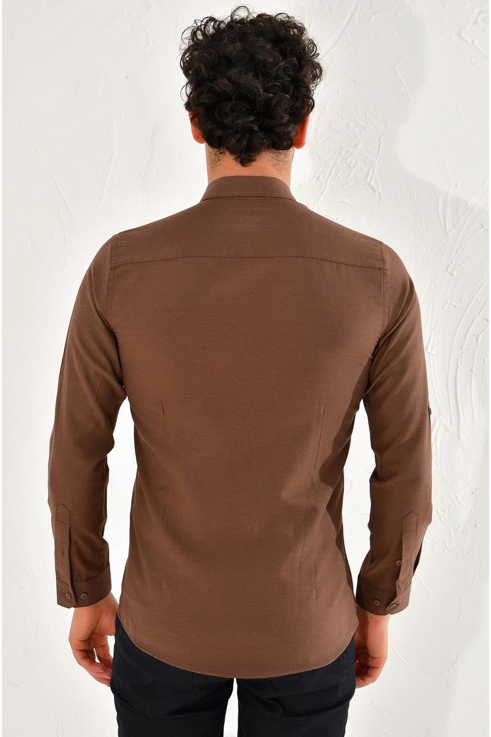 GK 562 Slim Fit Kahve Klasik Gömlek