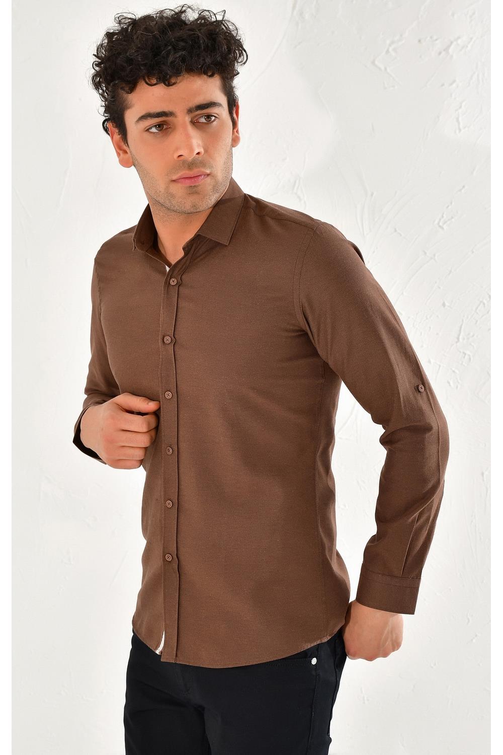 GK 562 Slim Fit Kahve Klasik Gömlek