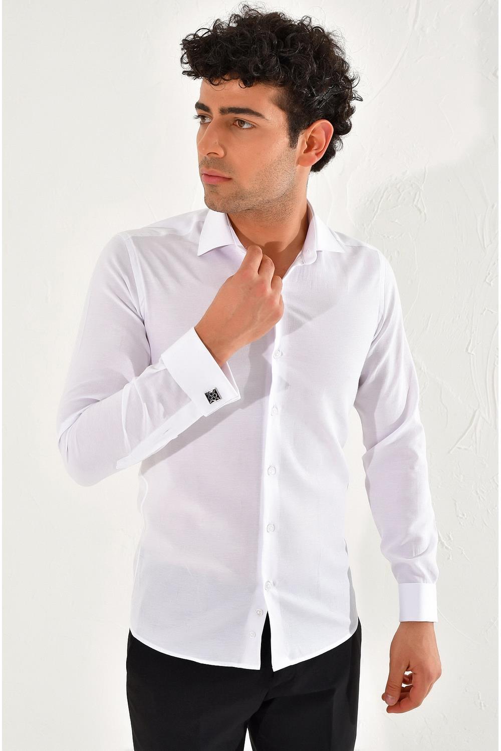 GK 583 Slim Fit Beyaz Klasik Gömlek