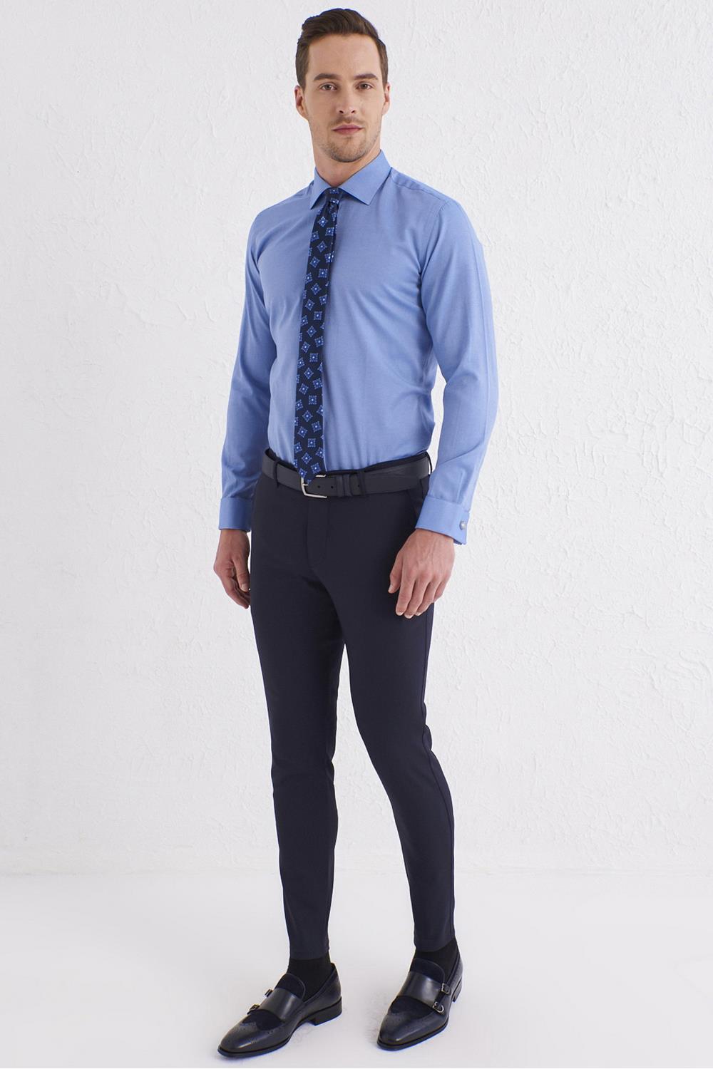 GK 583 Slim Fit Mavi Klasik Gömlek