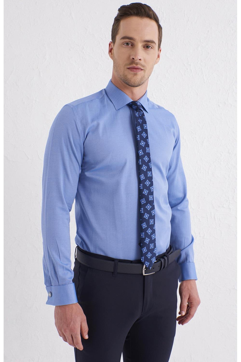 GK 583 Slim Fit Mavi Klasik Gömlek