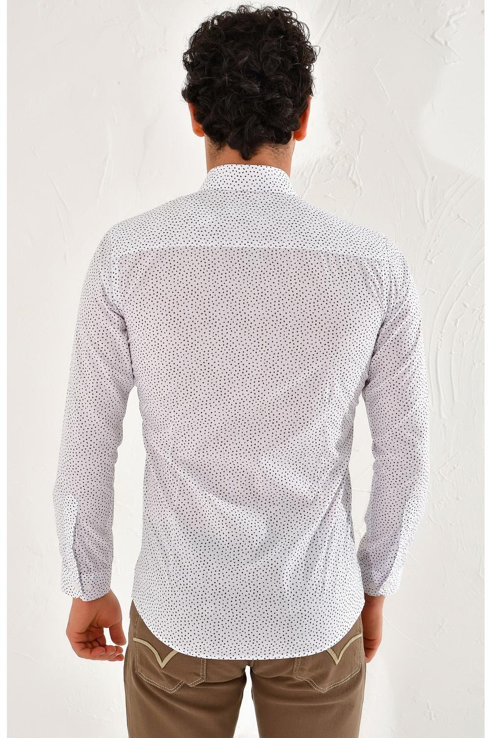 GK 590 Slim Fit Beyaz-Kahve Klasik Gömlek
