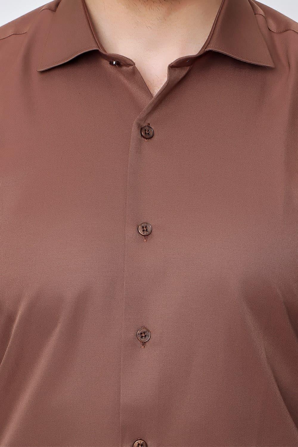 Gk 604 Slim Fit Pamuk Saten Klasik Açık Kahve Gömlek 