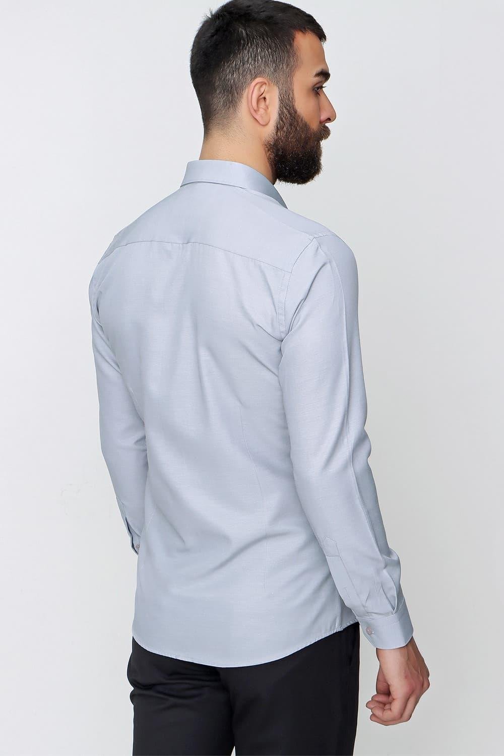 Gk 604 Slim Fit Pamuk Saten Klasik Gri Gömlek 