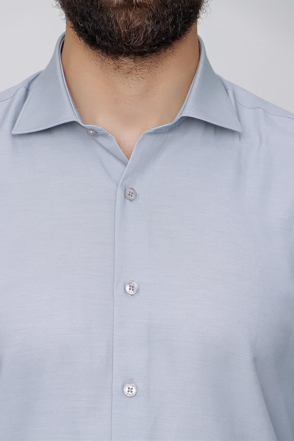 Gk 604 Slim Fit Pamuk Saten Klasik Gri Gömlek 
