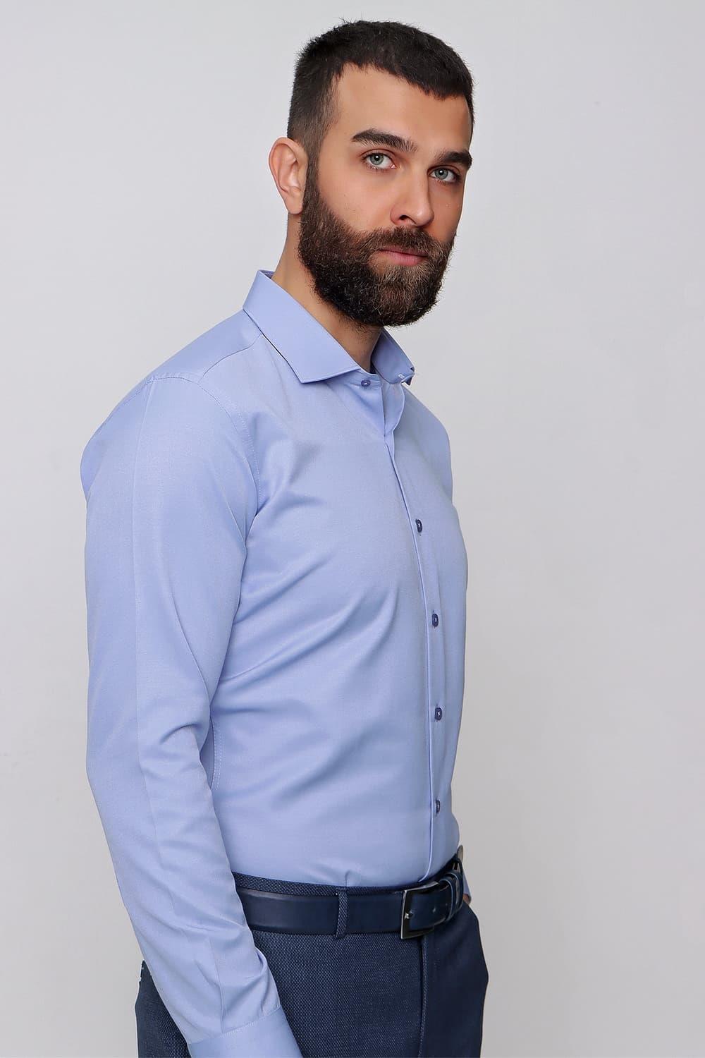 Gk 604 Slim Fit Pamuk Saten Klasik Mavi Gömlek 