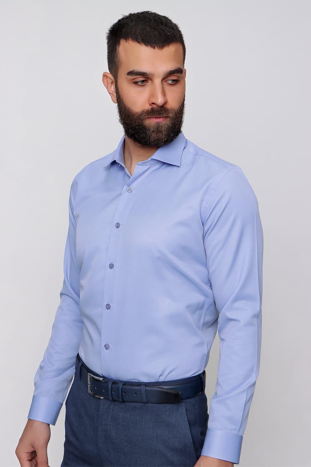 Gk 604 Slim Fit Pamuk Saten Klasik Mavi Gömlek 