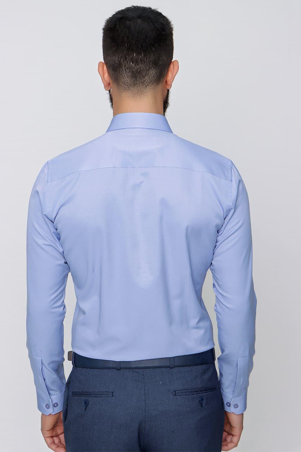 Gk 604 Slim Fit Pamuk Saten Klasik Mavi Gömlek 