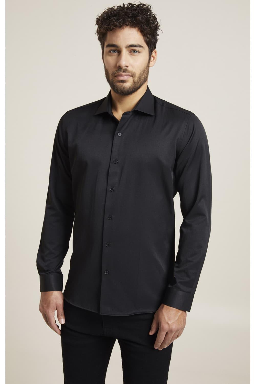 Gk 604 Slim Fit Pamuk Saten Klasik Siyah Gömlek 