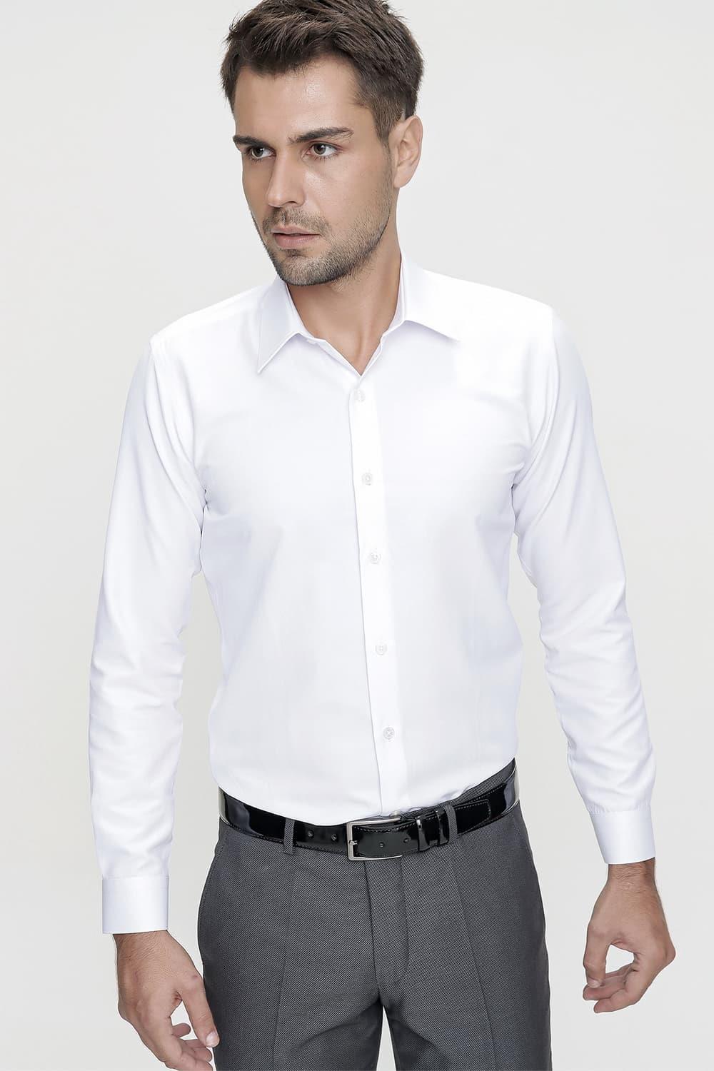 Gk 624 Slim Fit Pamuk Saten Klasik Beyaz Gömlek 