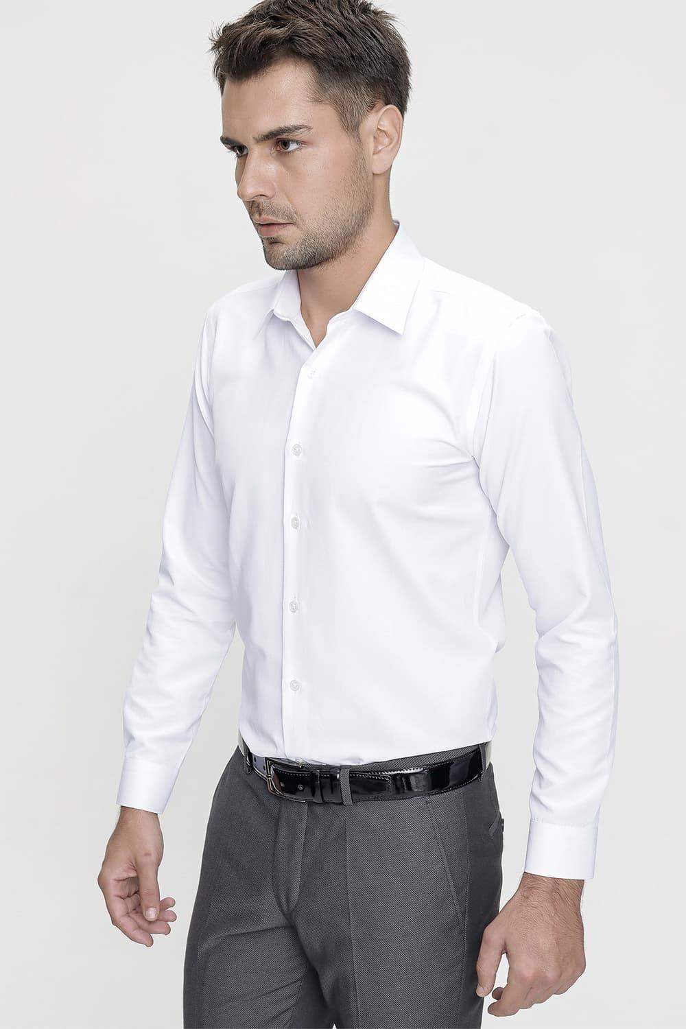 Gk 624 Slim Fit Pamuk Saten Klasik Beyaz Gömlek 