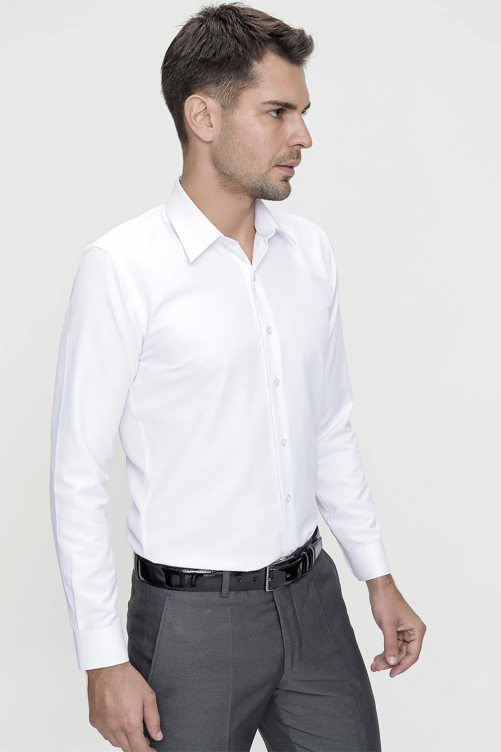 Gk 624 Slim Fit Pamuk Saten Klasik Beyaz Gömlek 