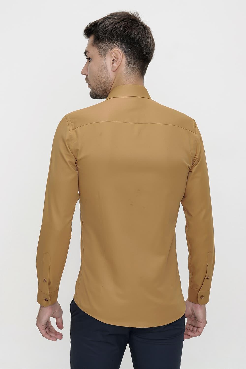 Gk 624 Slim Fit Pamuk Saten Klasik Taba Gömlek 