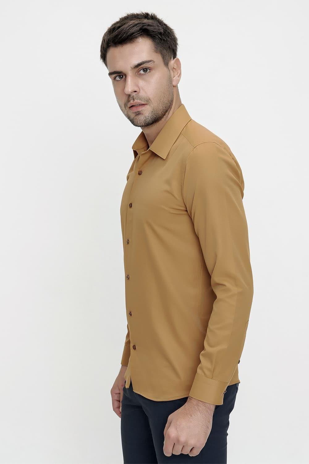 Gk 624 Slim Fit Pamuk Saten Klasik Taba Gömlek 