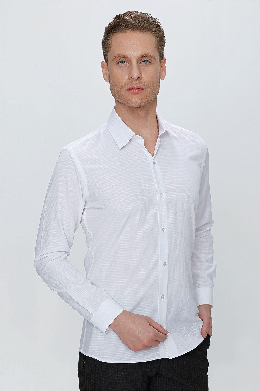 GK 663 Slim Fit Beyaz Klasik Gömlek