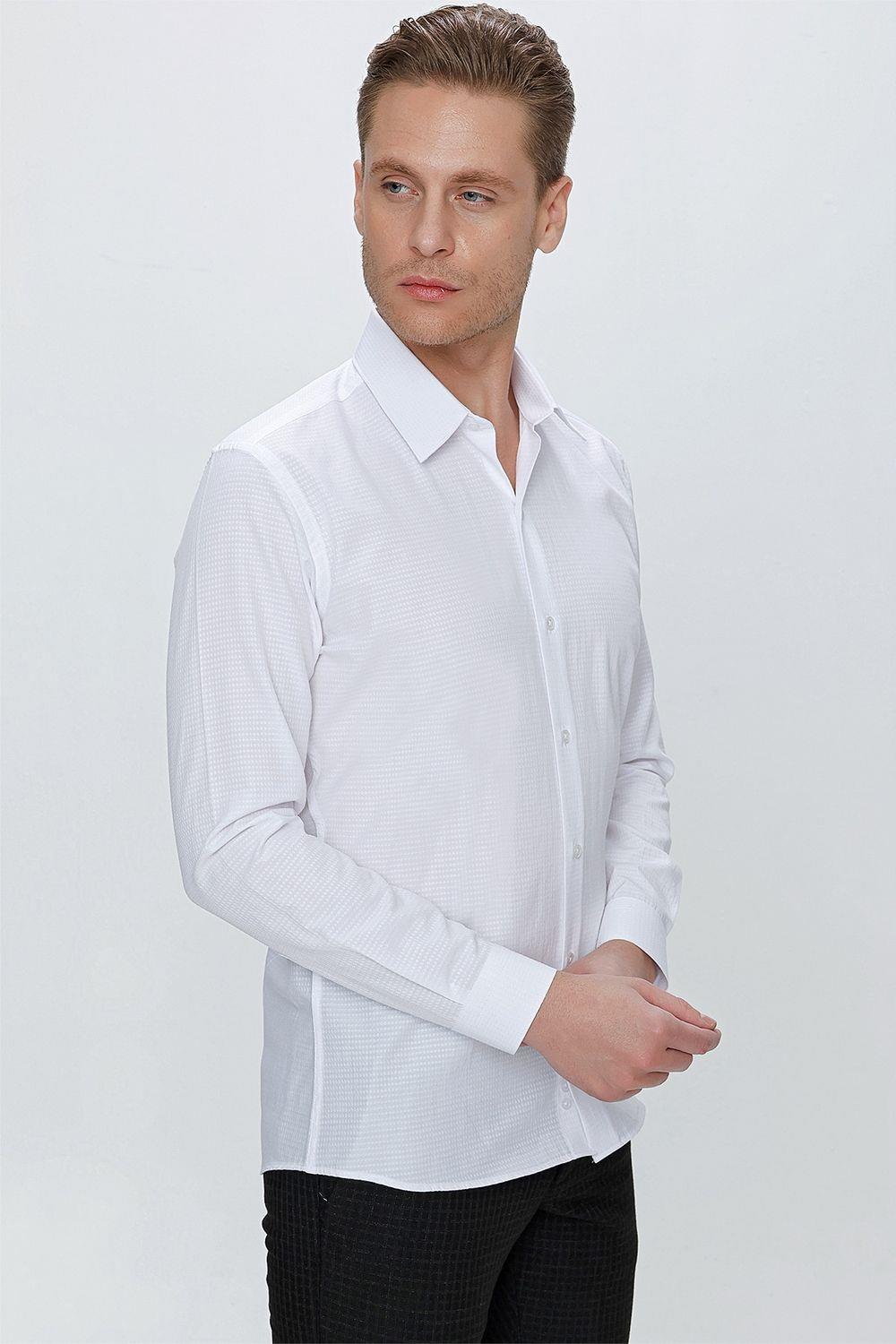 GK 663 Slim Fit Beyaz Klasik Gömlek