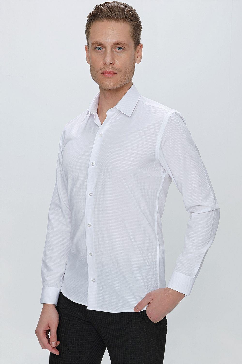 GK 663 Slim Fit Beyaz Klasik Gömlek