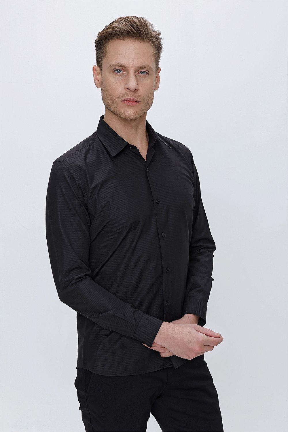 GK 663 Slim Fit Siyah Klasik Gömlek