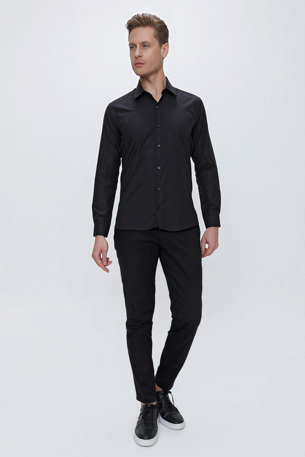 GK 663 Slim Fit Siyah Klasik Gömlek