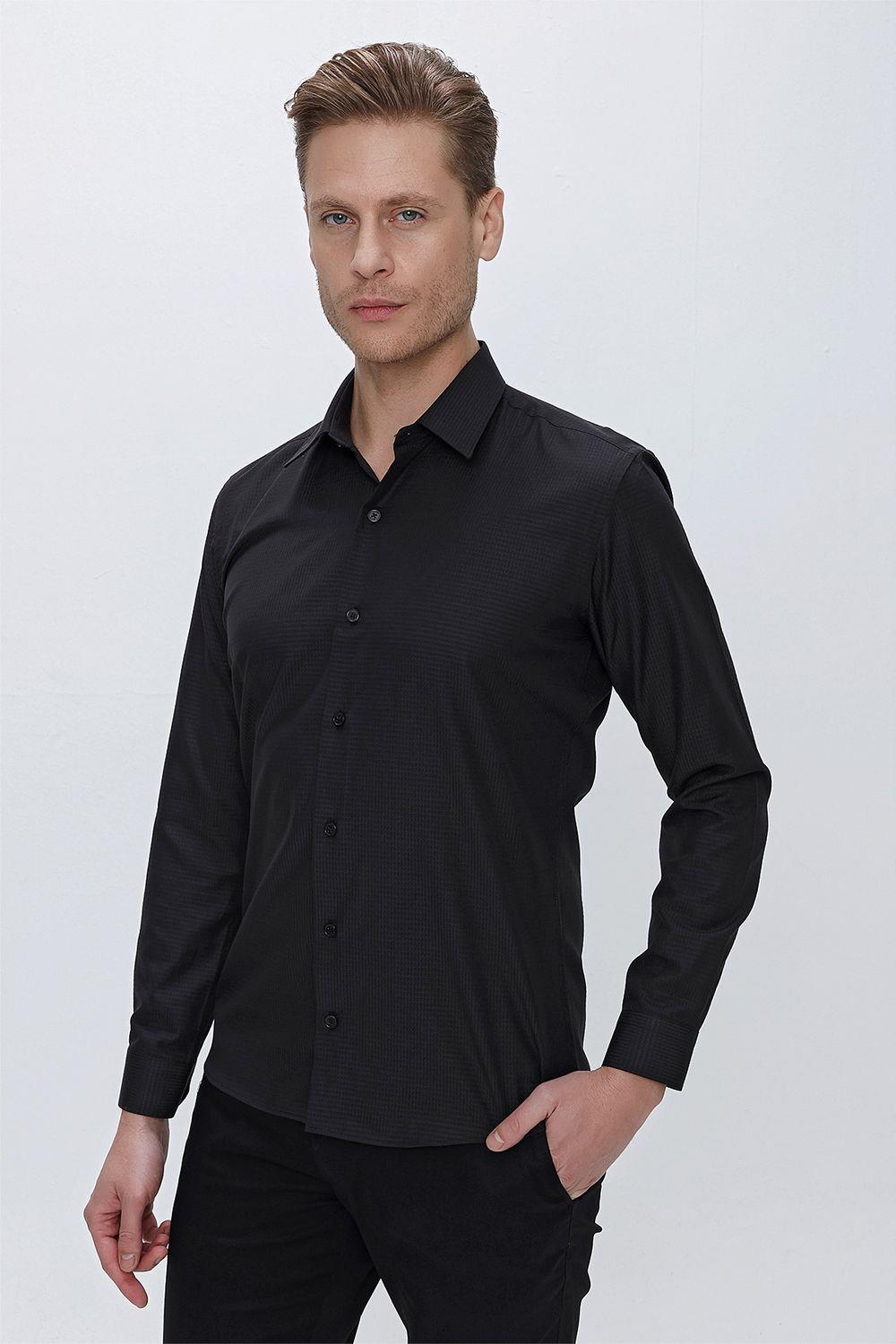GK 663 Slim Fit Siyah Klasik Gömlek