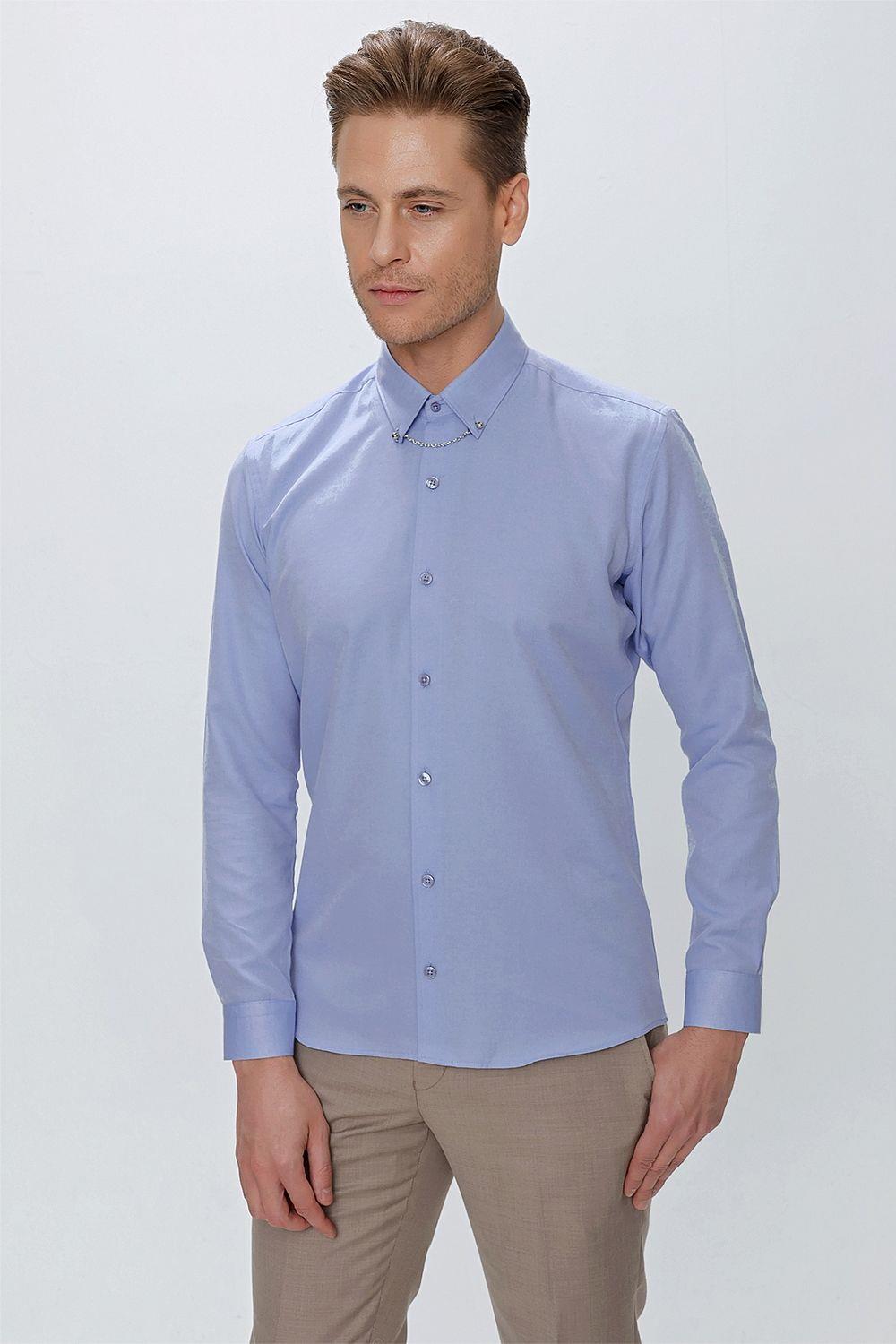 GK 664 Slim Fit Mavi Klasik Gömlek