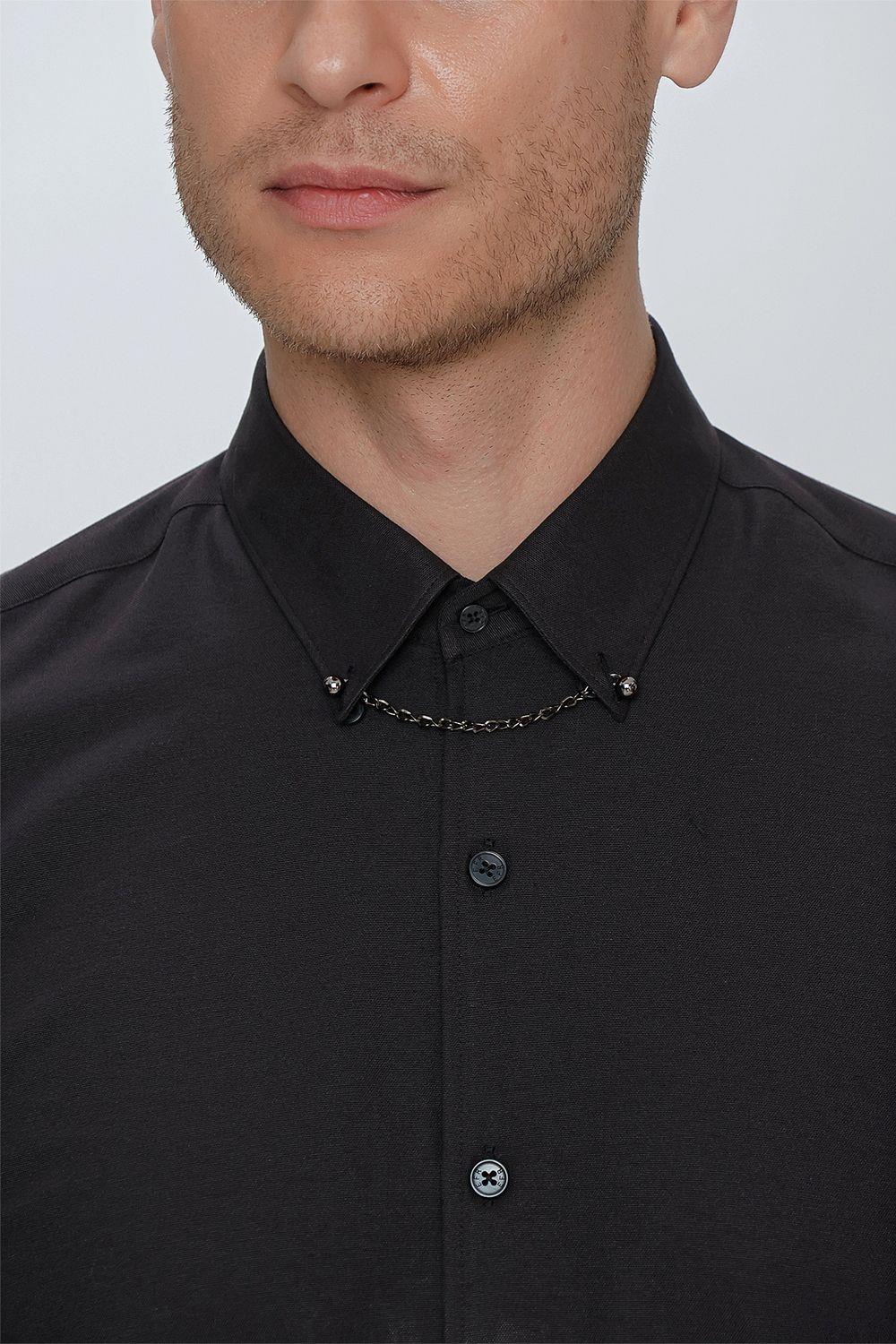 GK 664 Slim Fit Siyah Klasik Gömlek