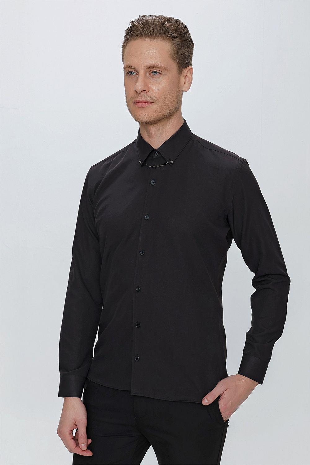 GK 664 Slim Fit Siyah Klasik Gömlek