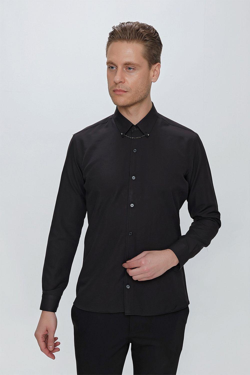 GK 664 Slim Fit Siyah Klasik Gömlek