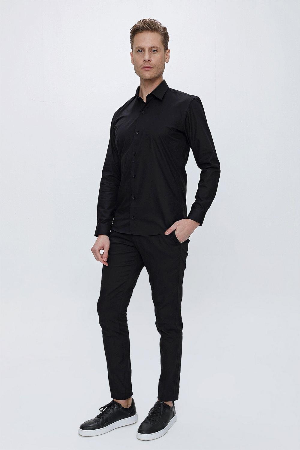 GK 665 Slim Fit Siyah Klasik Gömlek