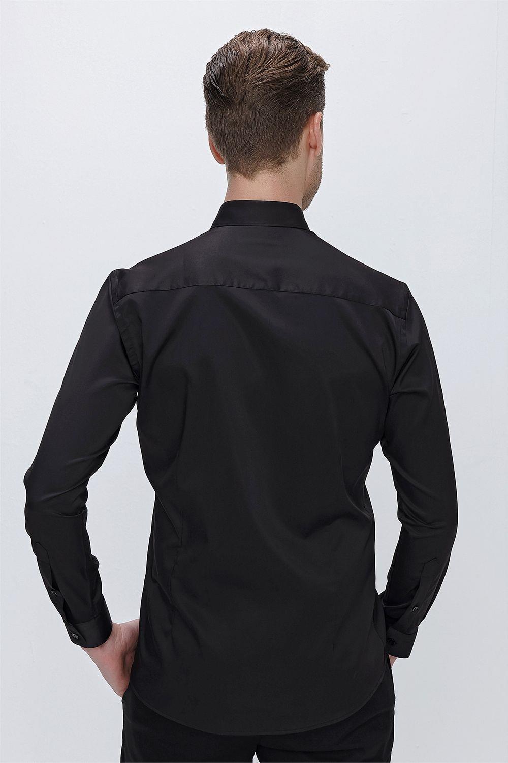 GK 666 Slim Fit Siyah Klasik Gömlek