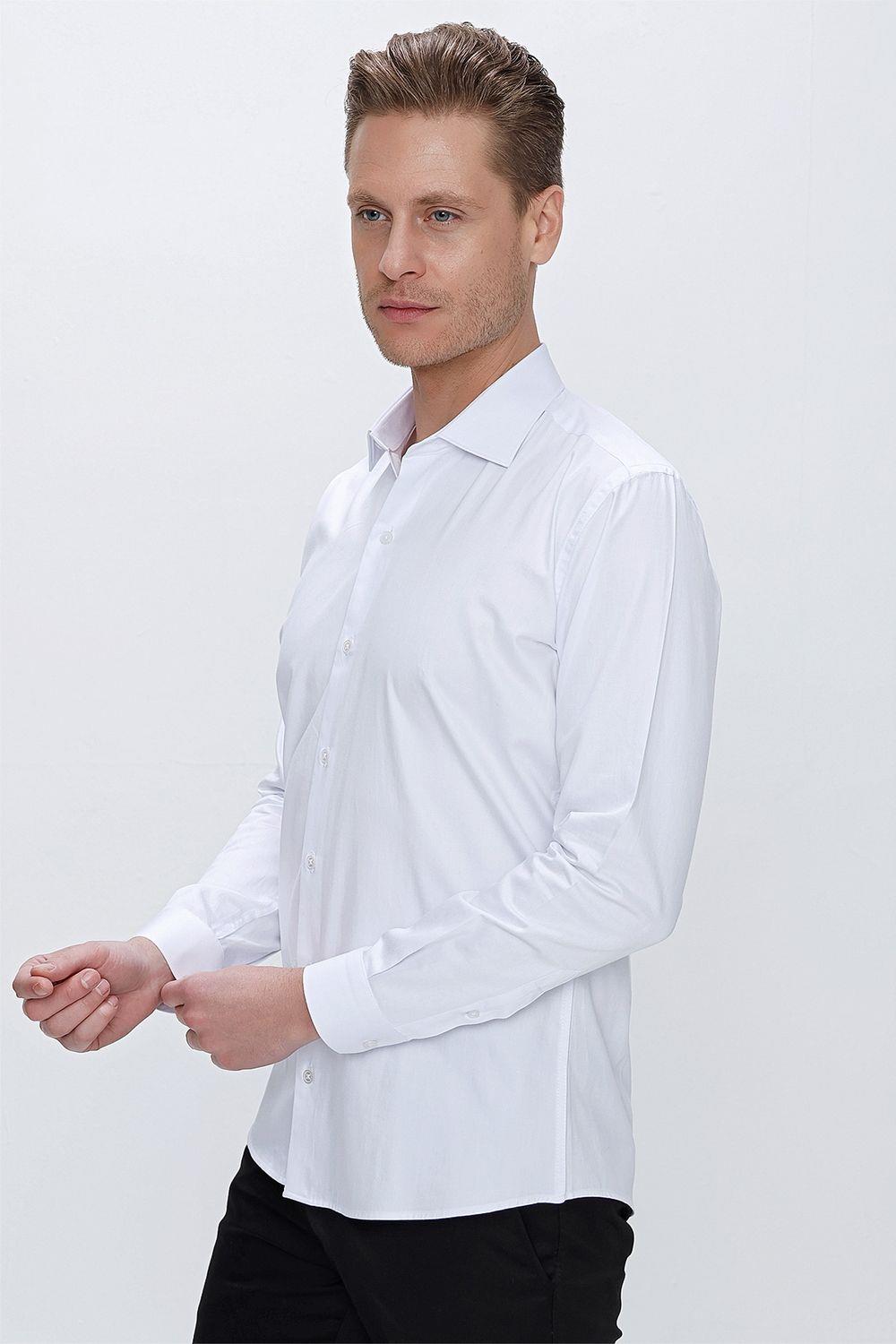 GK 669 Slim Fit Beyaz Klasik Gömlek