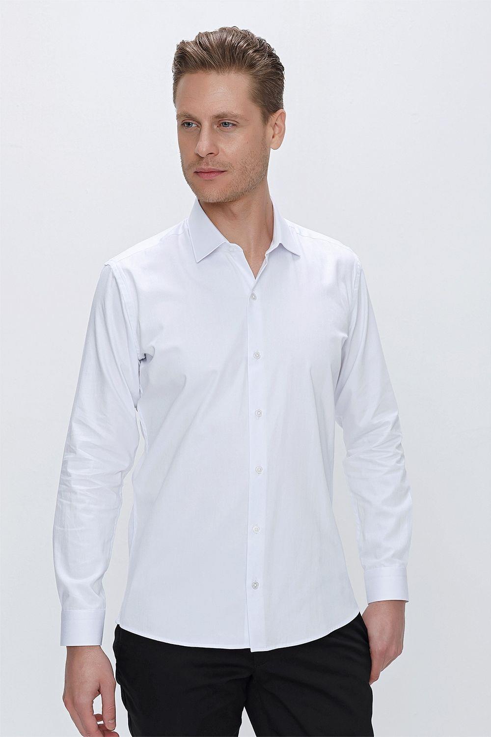 GK 669 Slim Fit Beyaz Klasik Gömlek